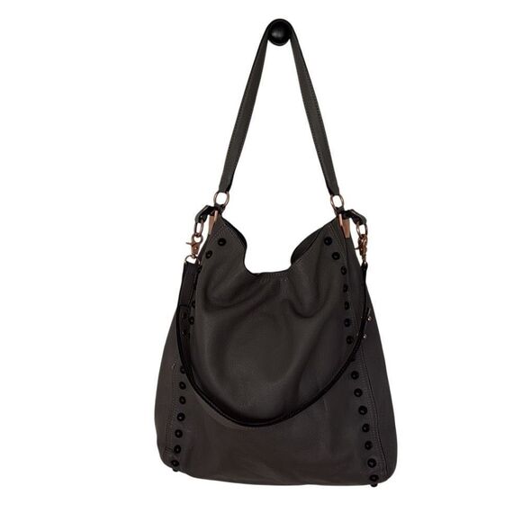 Loeffler Randall Coveted Gray Studded Hobo Shoulder Bag – Supple Napa Leather - Picture 1 of 12